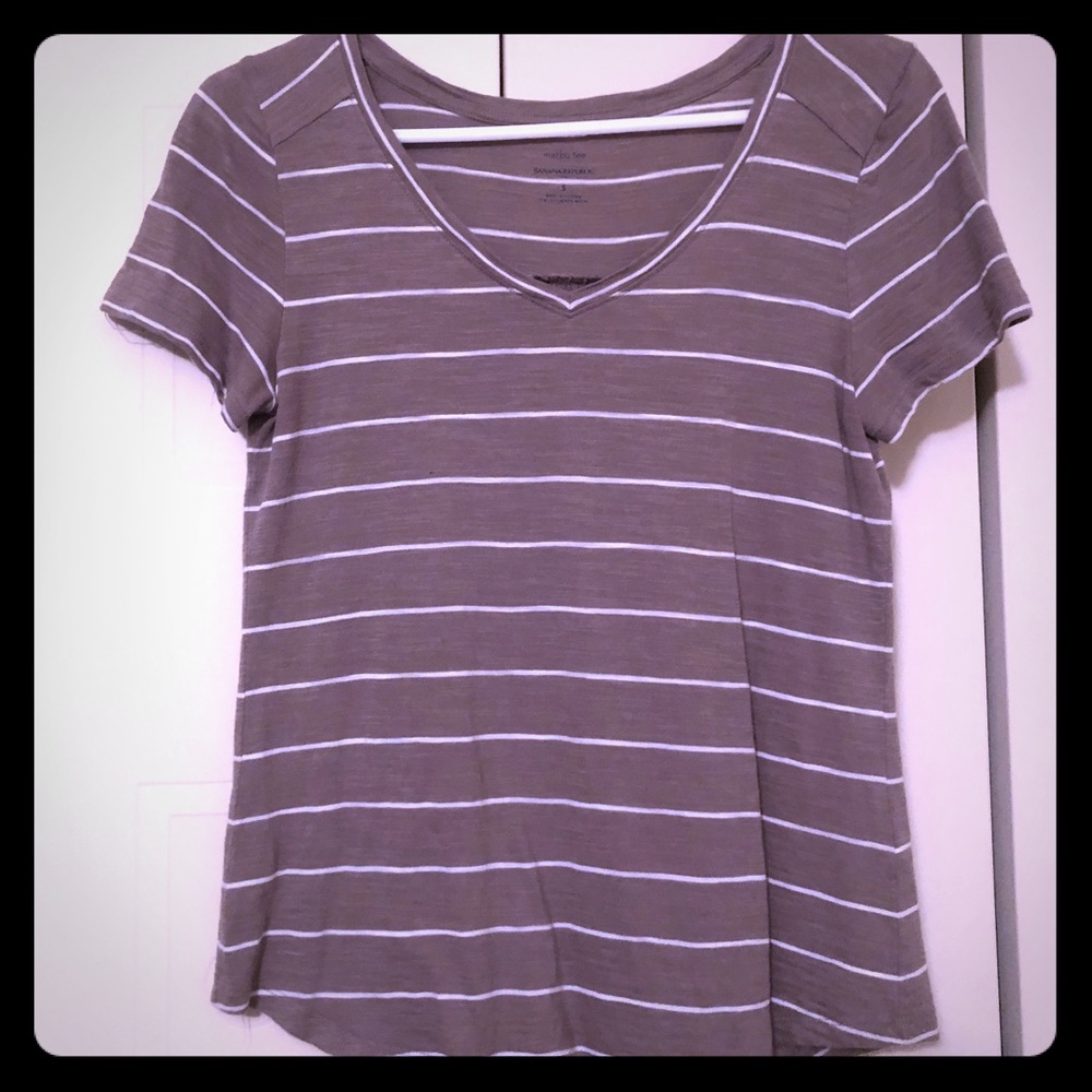 Banana Republic tan & white strip shirt